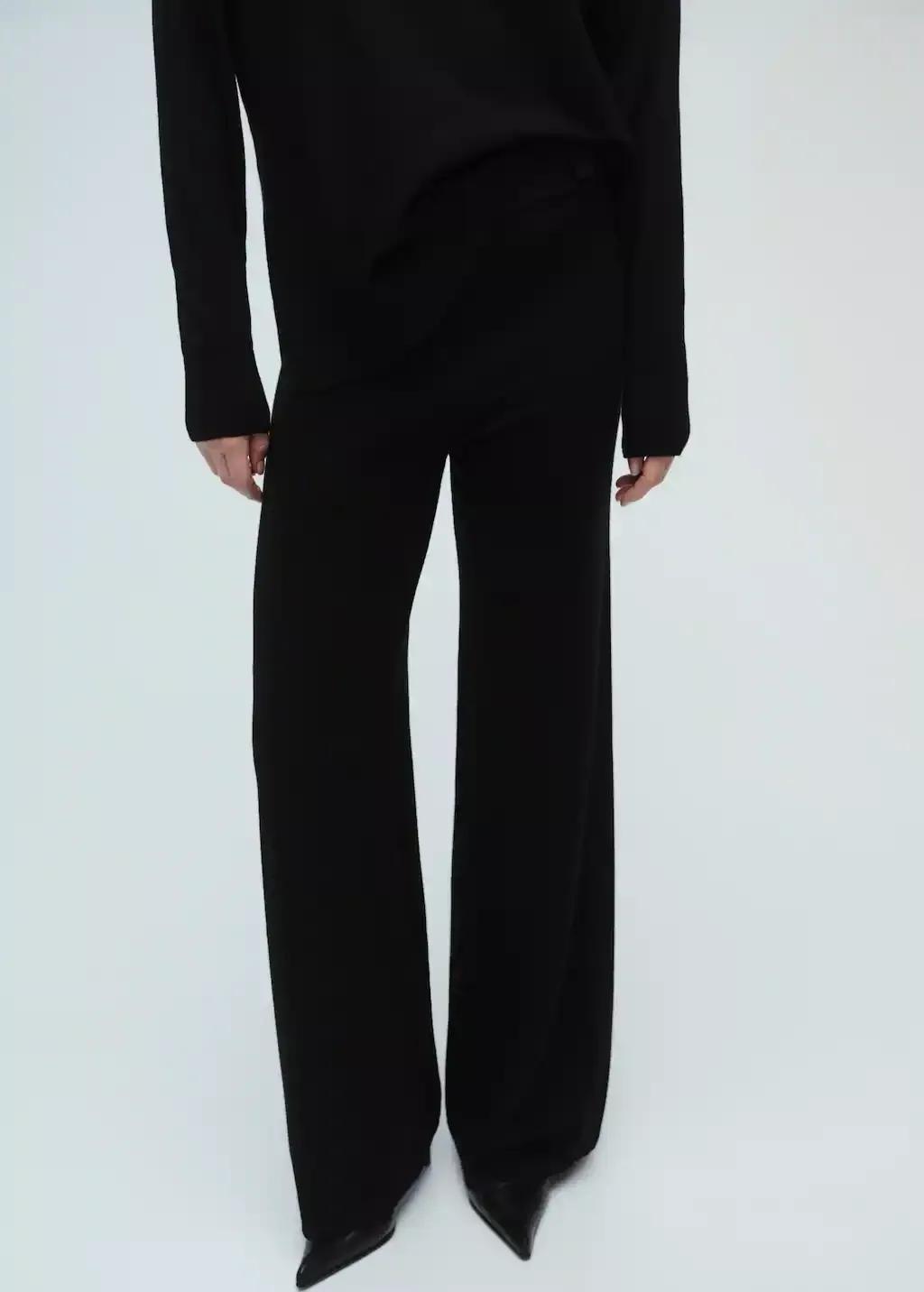 Black Knitted Wide Leg Trousers, , large image number 0