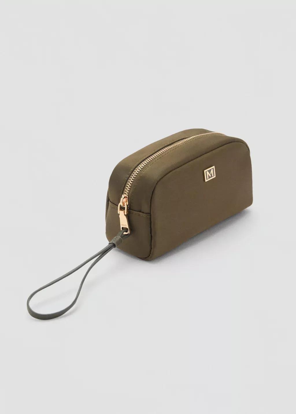 Khaki Zipped Nylon Cosmetics Bag, Beige - Khaki, large image number 0
