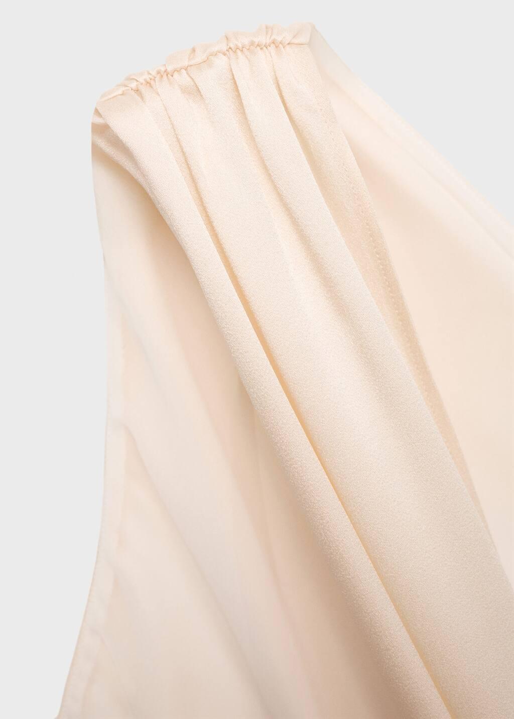 Beige Asymmetrical Bow-Neck Dress, , large image number 5