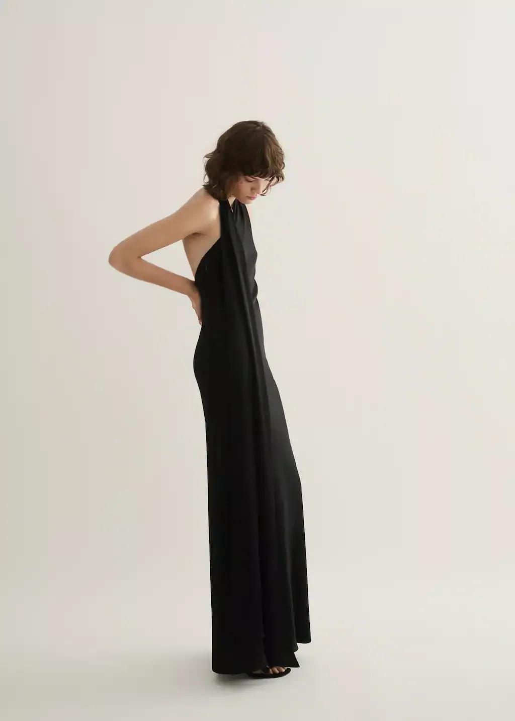 Black Asymmetrical Bow-Neck Dress, , large image number 1