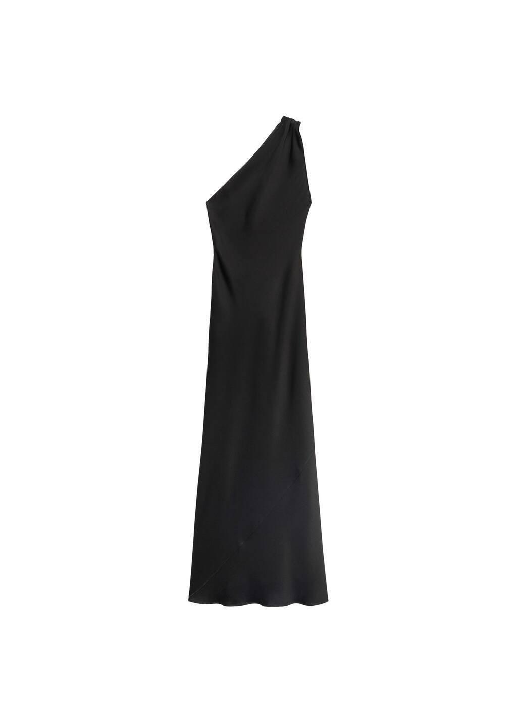 Black Asymmetrical Bow-Neck Dress, , large image number 2