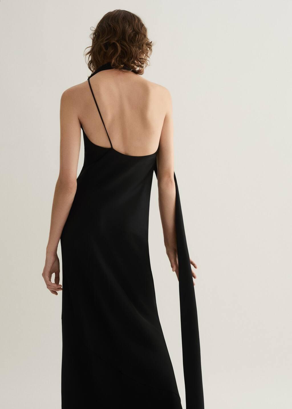 Black Asymmetrical Bow-Neck Dress, , large image number 6