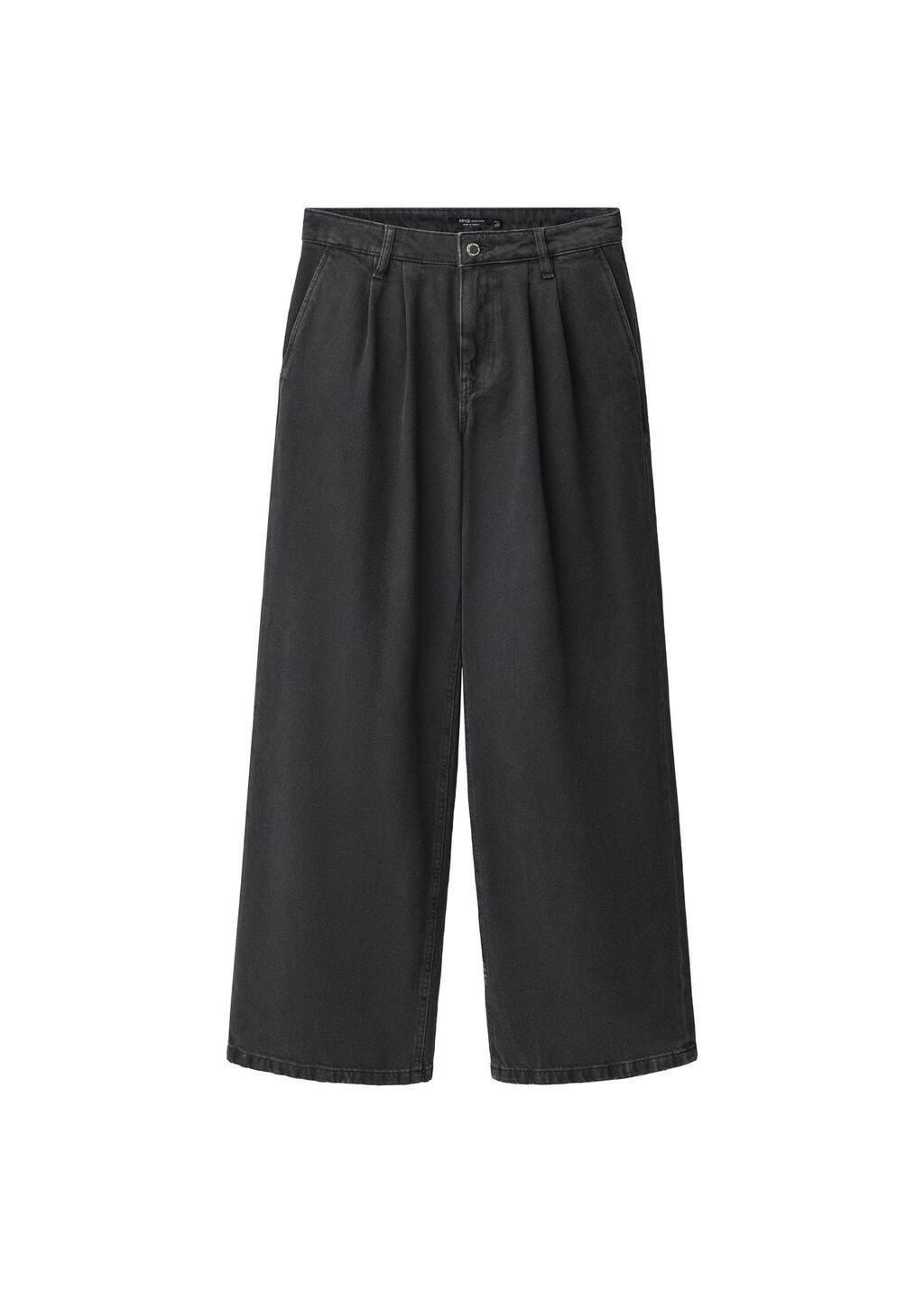 Grey Wide-Leg Pleated Jeans, , large image number 2