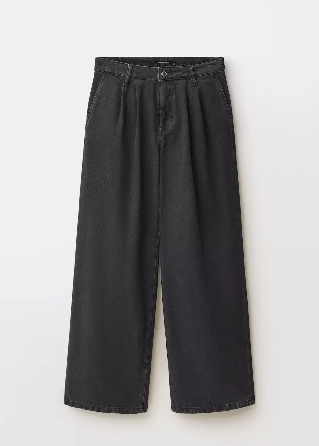 Grey Wide-Leg Pleated Jeans, , large image number 4
