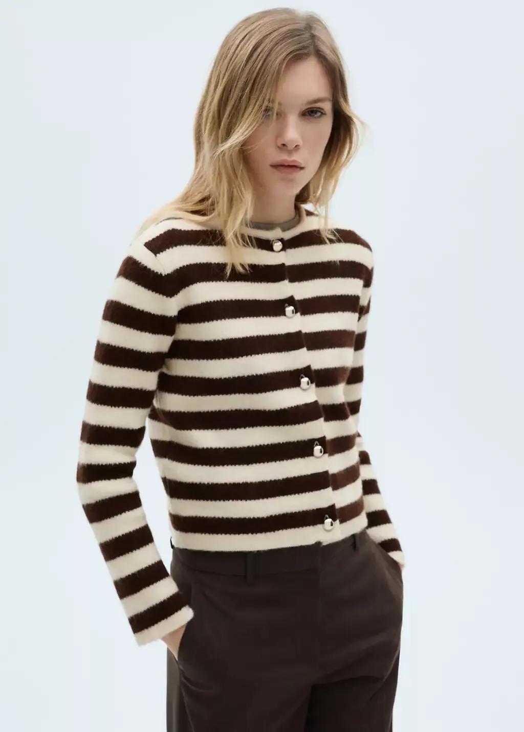 Beige Striped Cardigan With Buttons, , large image number 0
