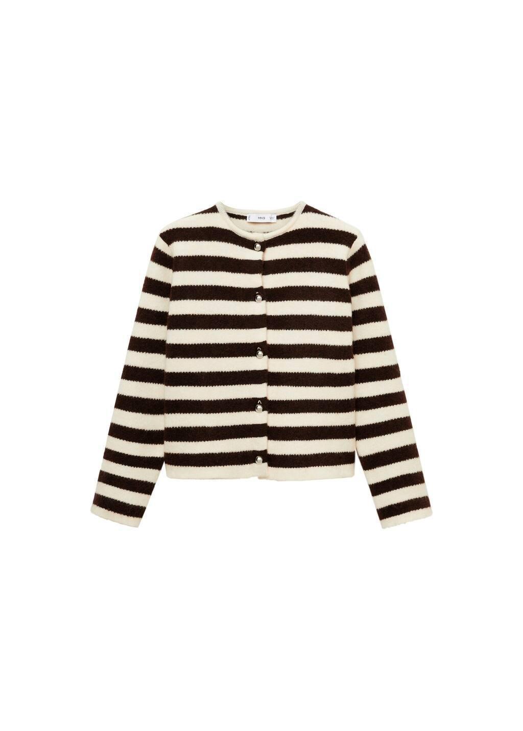 Beige Striped Cardigan With Buttons, , large image number 2