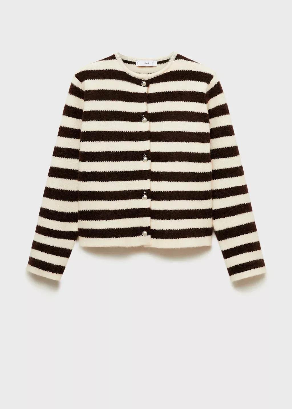 Beige Striped Cardigan With Buttons, , large image number 4