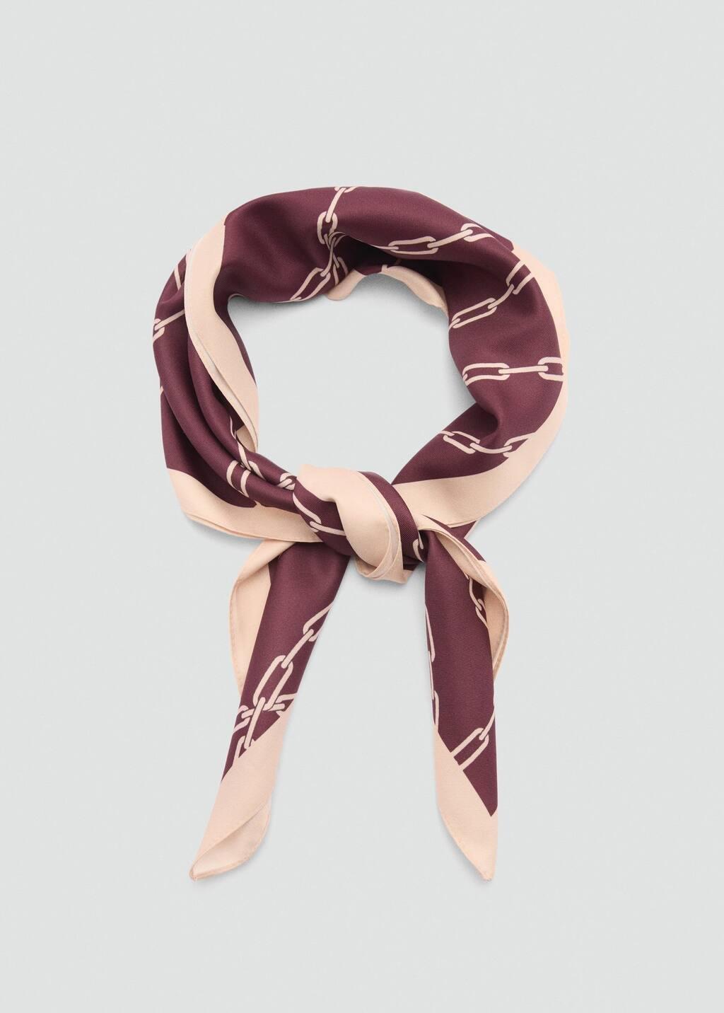 Maroon Scarf With Chain Print, Dark Red, large image number 1