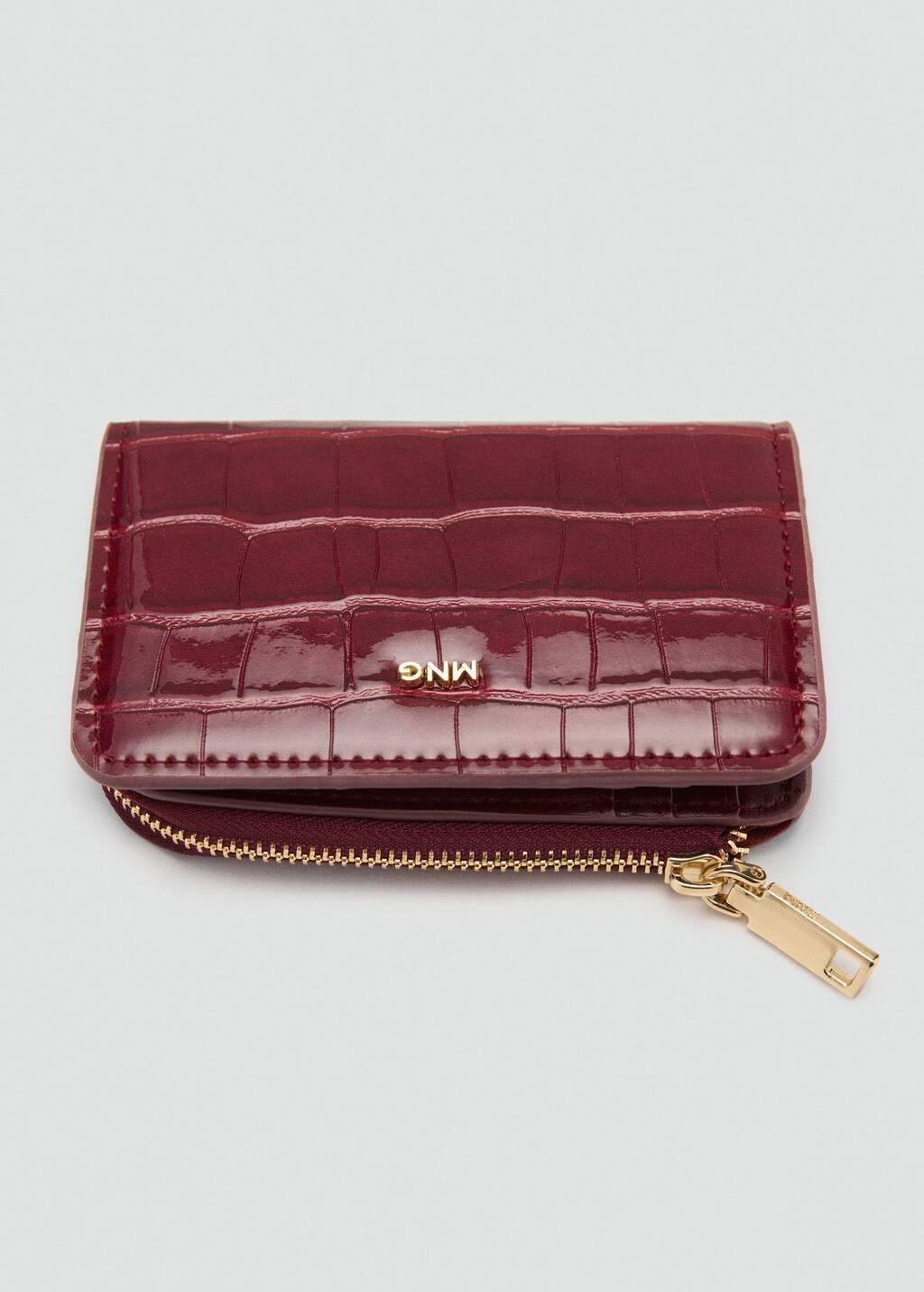 Red Croco Wallet With Zip, Dark Red, large image number 1