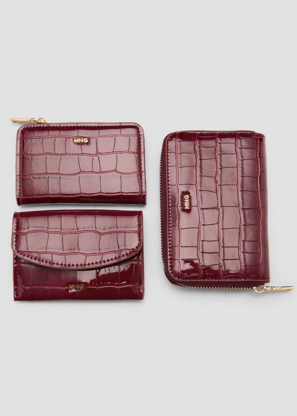 Red Croco Wallet With Zip, Dark Red, large image number 2