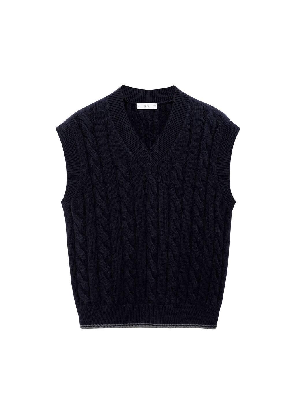 Navy Braided Knitted Woollen Waistcoat, , large image number 2