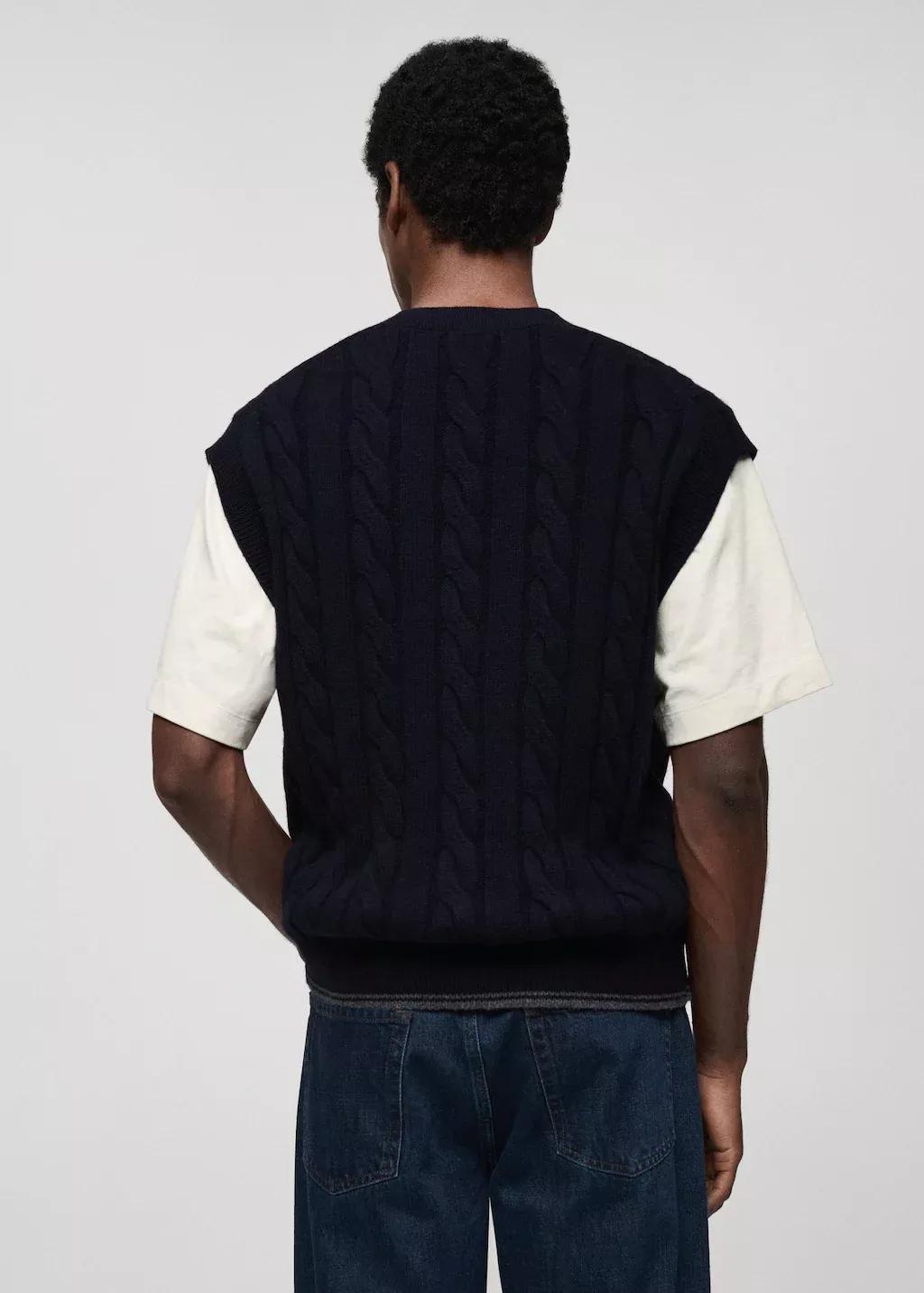 Navy Braided Knitted Woollen Waistcoat, , large image number 6