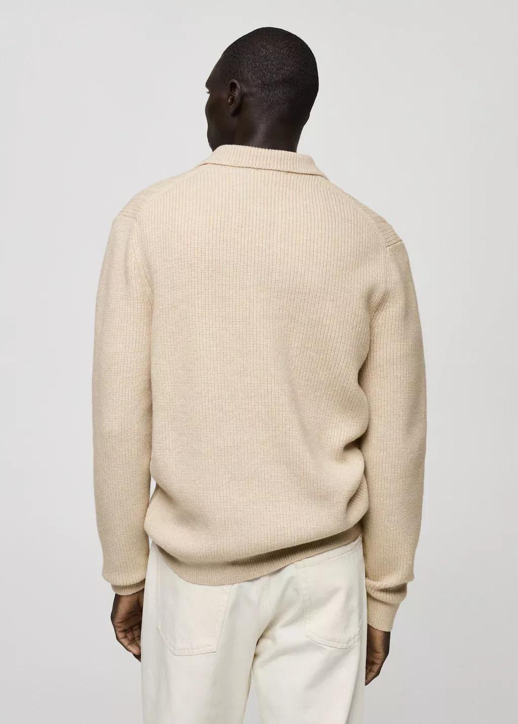 Beige Structured Knitted Polo Sweater, , large image number 7