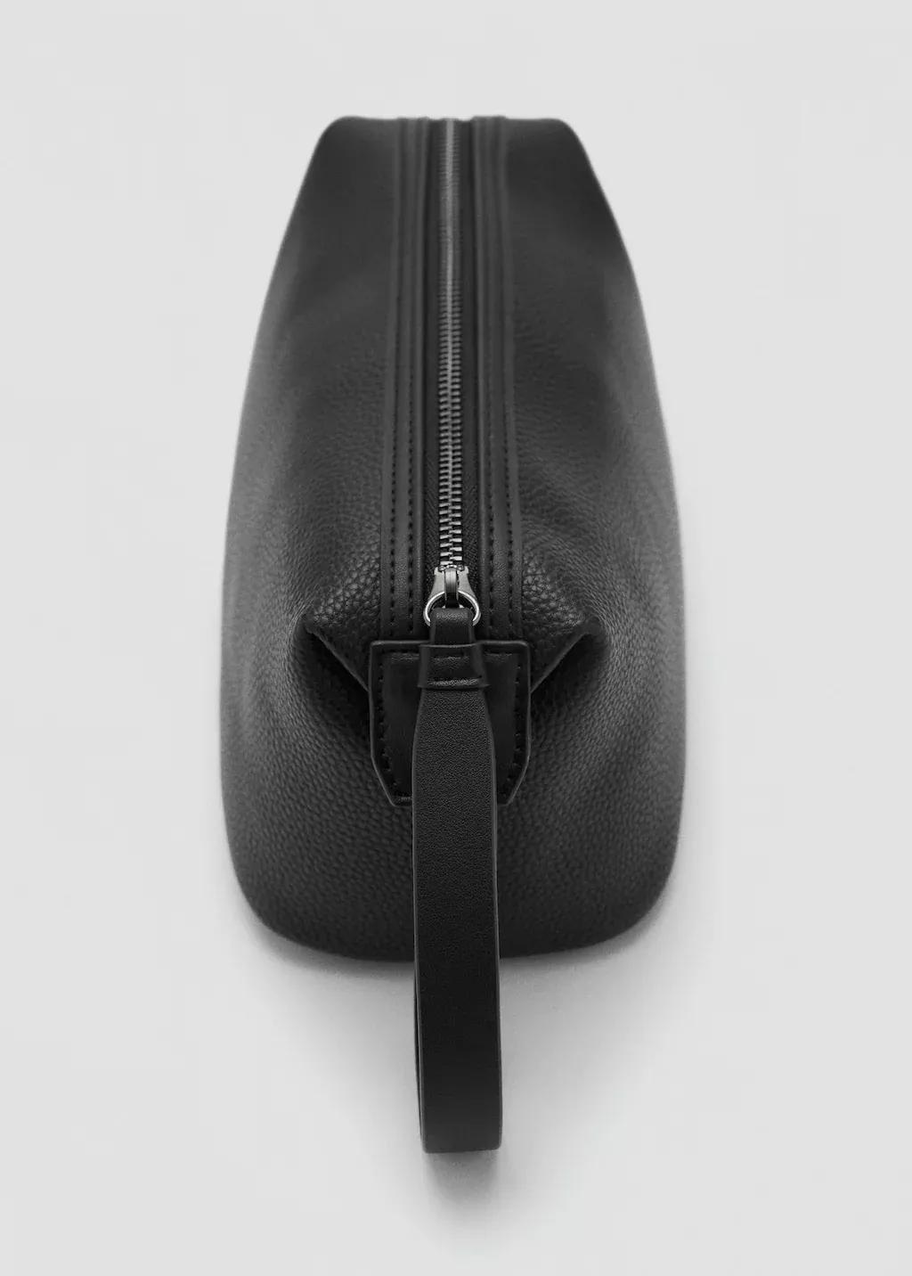Black Grained Cosmetic Bag With Contrast Handle, Black, large image number 0