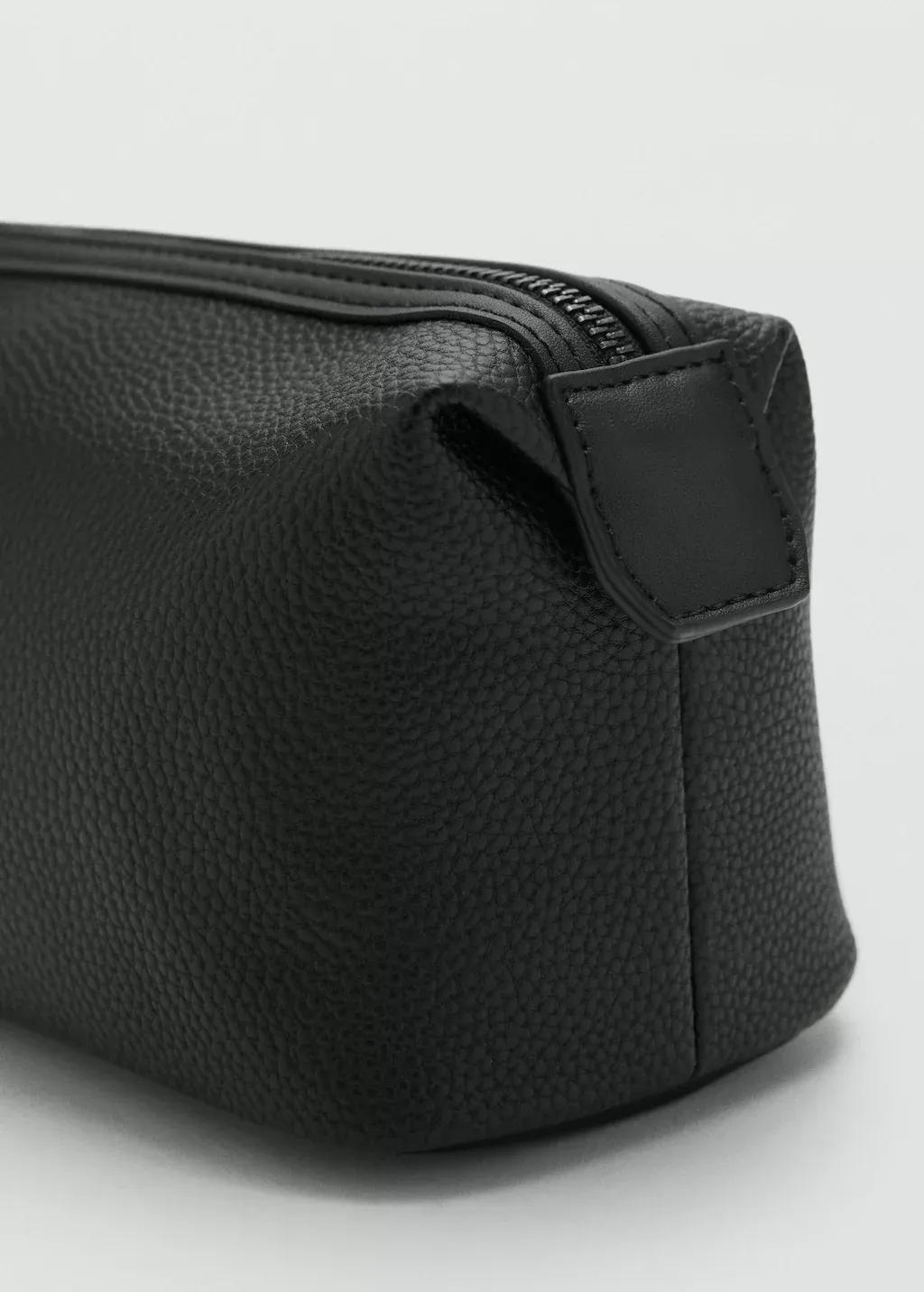 Black Grained Cosmetic Bag With Contrast Handle, Black, large image number 1