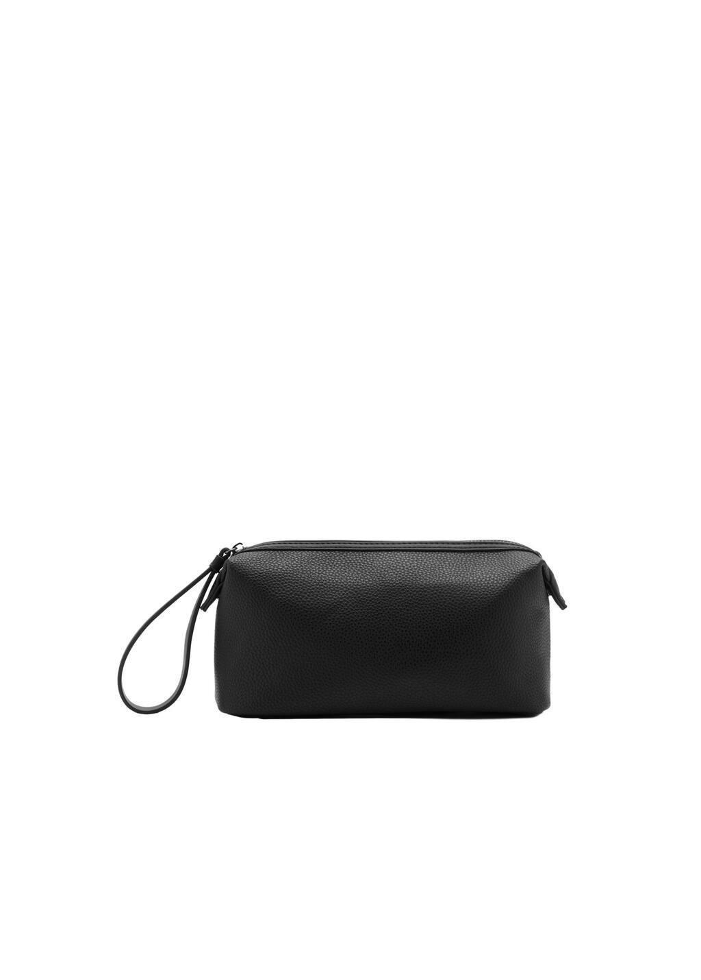 Black Grained Cosmetic Bag With Contrast Handle, Black, large image number 2