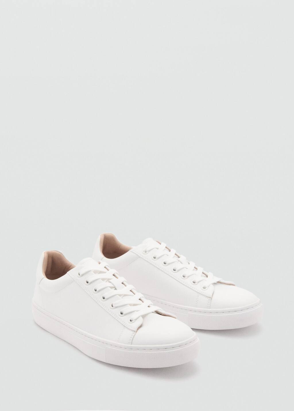 White Lace-Up Panel Sneakers, , large image number 0