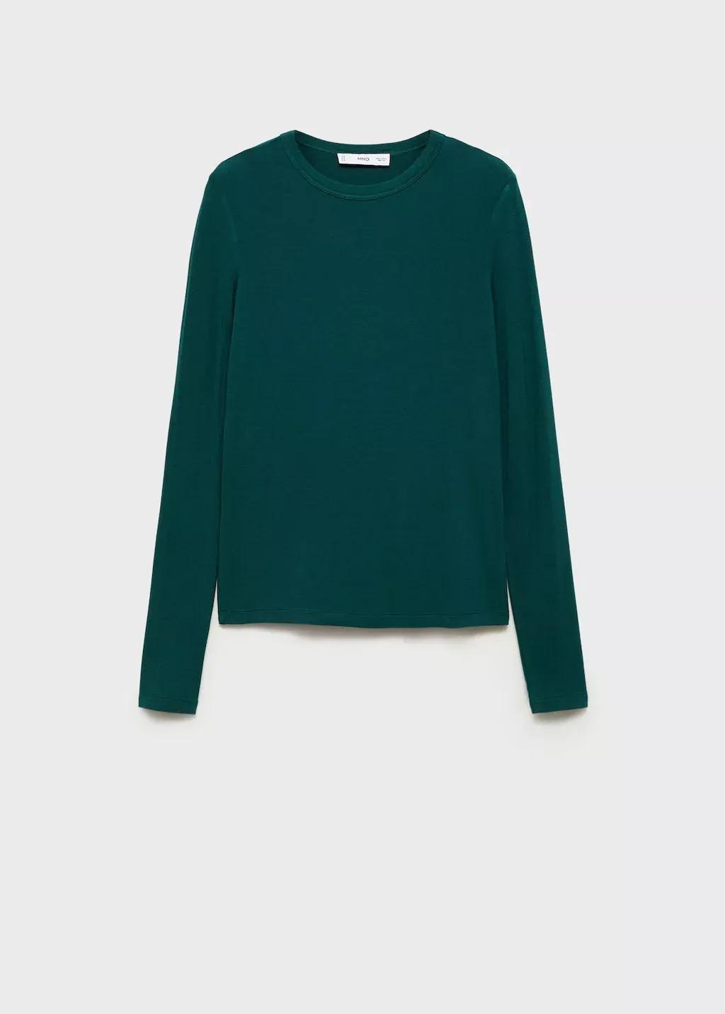 Green Round-Neck Long-Sleeved T-Shirt, , large image number 4