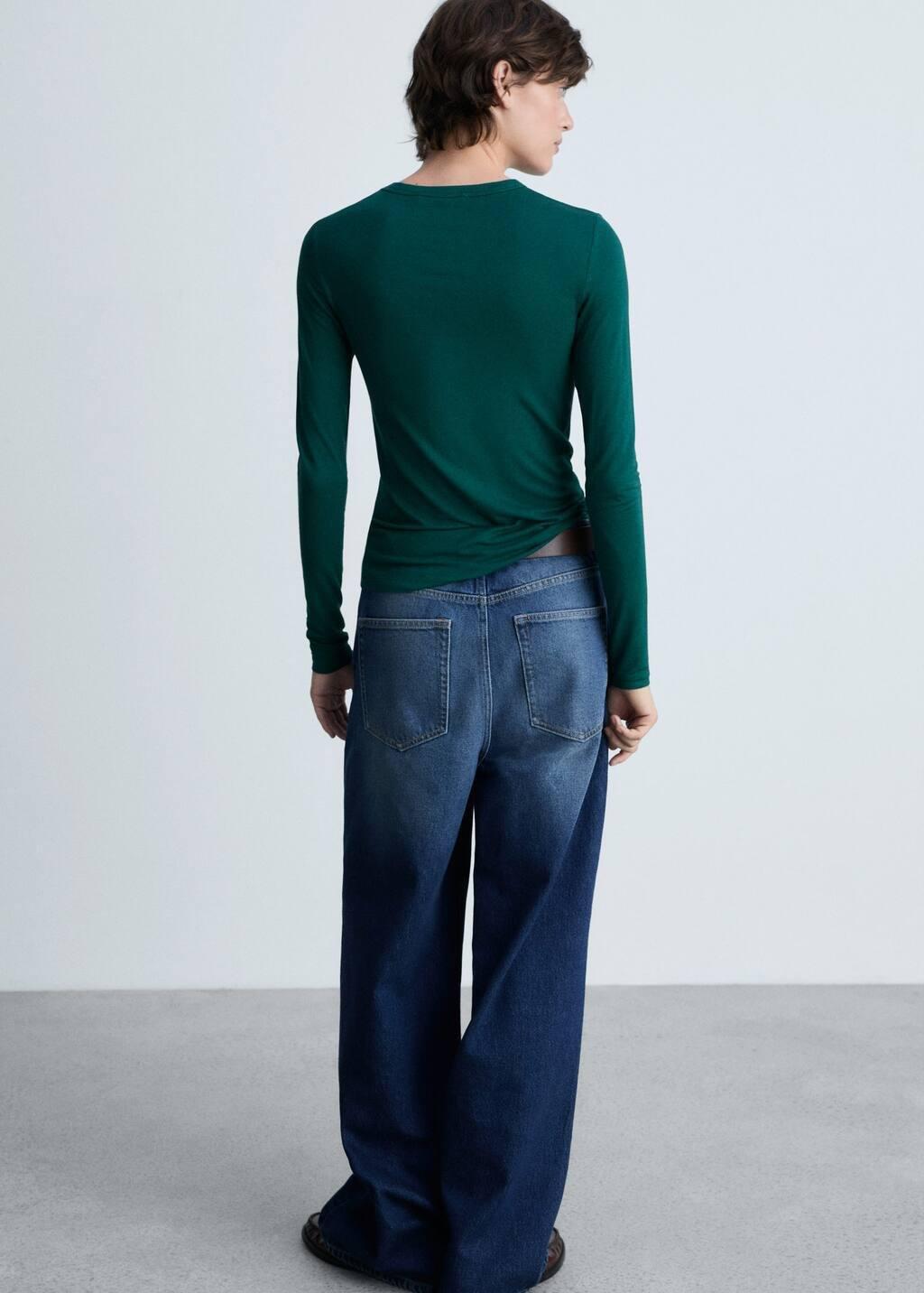 Green Round-Neck Long-Sleeved T-Shirt, , large image number 5