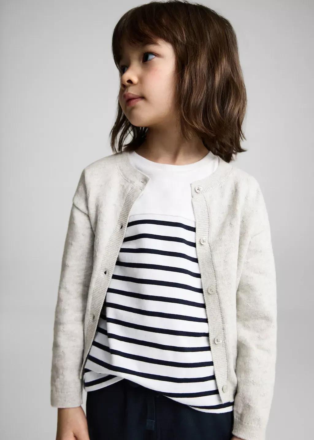 Beige Elastic Waist Cotton Trousers, Kids Girls, , medium