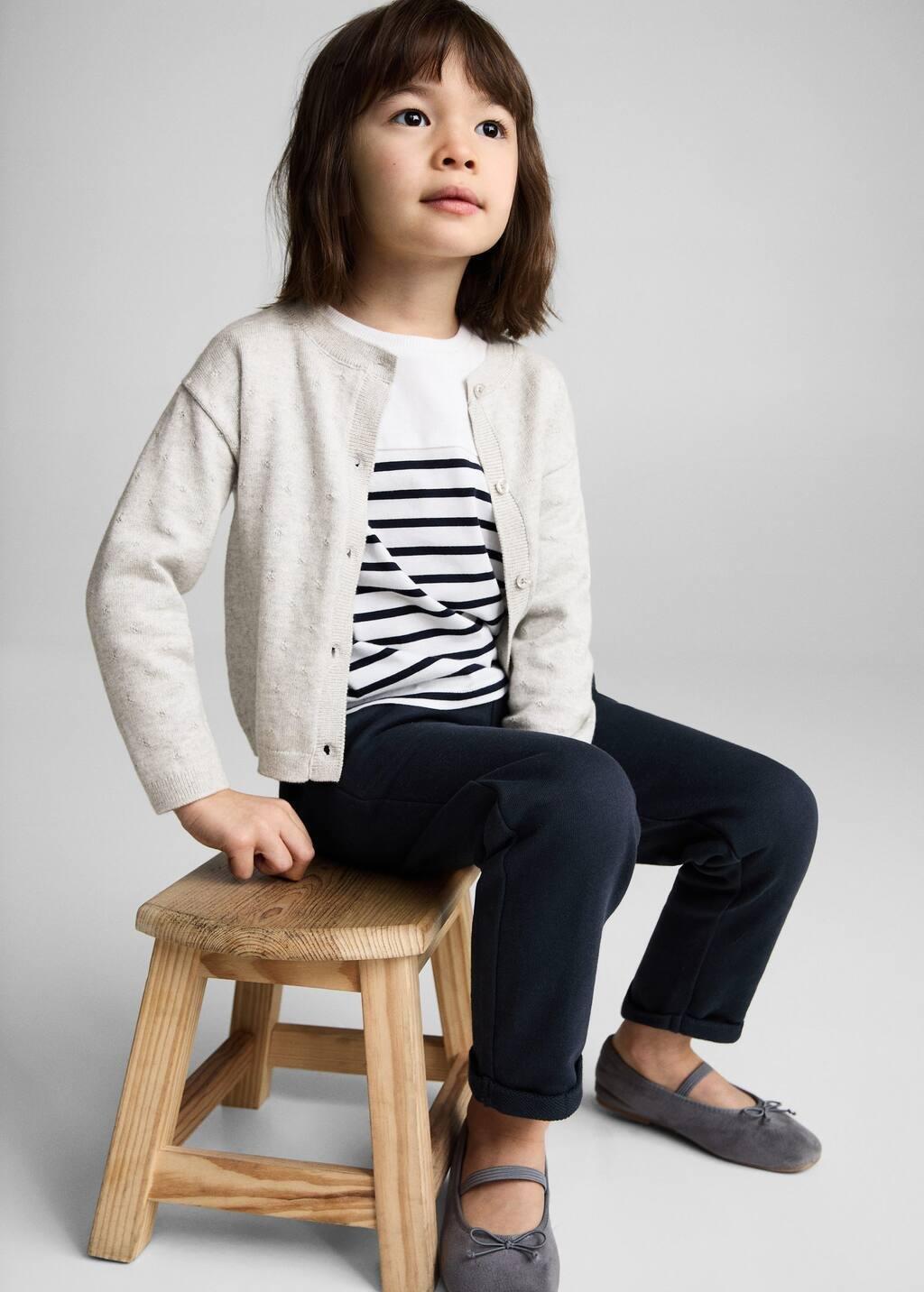 Beige Elastic Waist Cotton Trousers, Kids Girls, , large image number 1