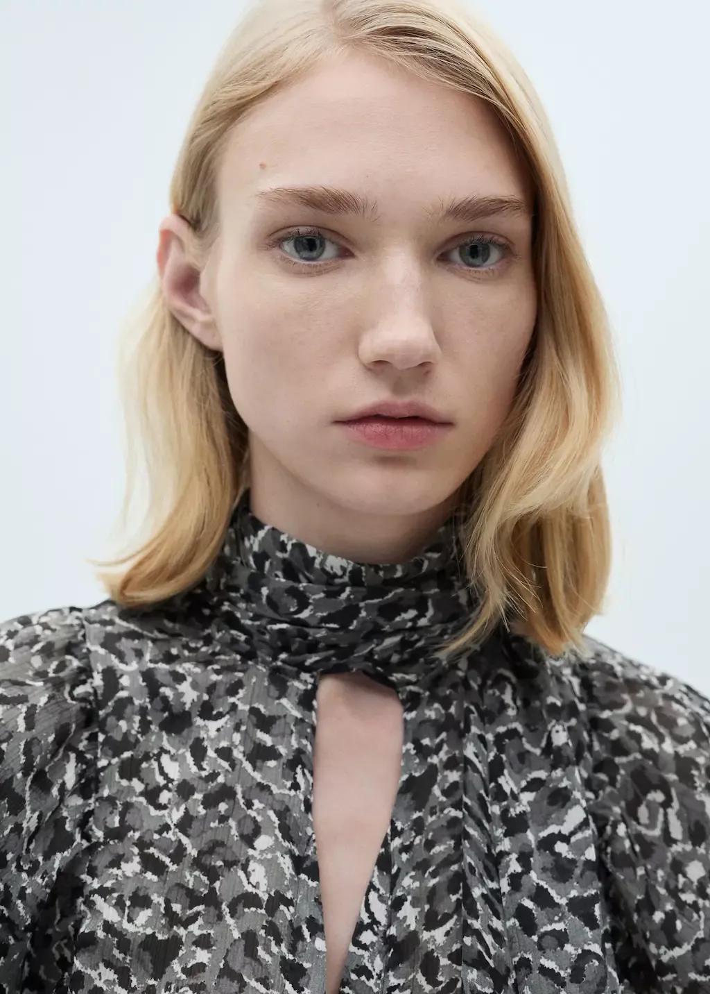 Black Leopard-Print Blouse With Collar And Bow, , large image number 1