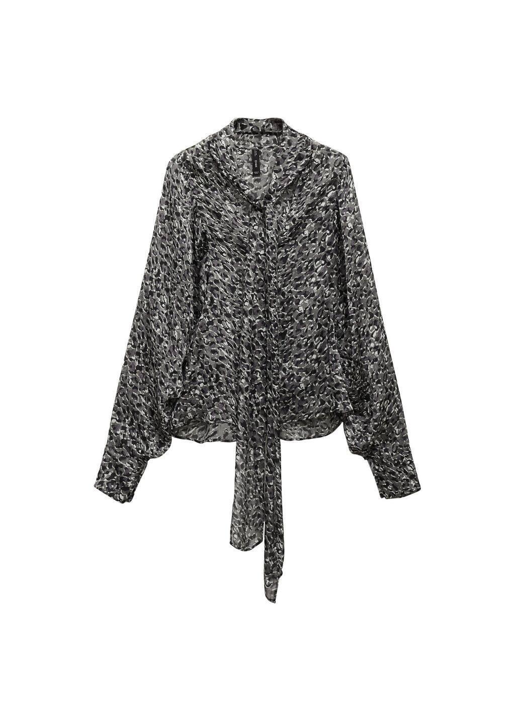 Black Leopard-Print Blouse With Collar And Bow, , large image number 2