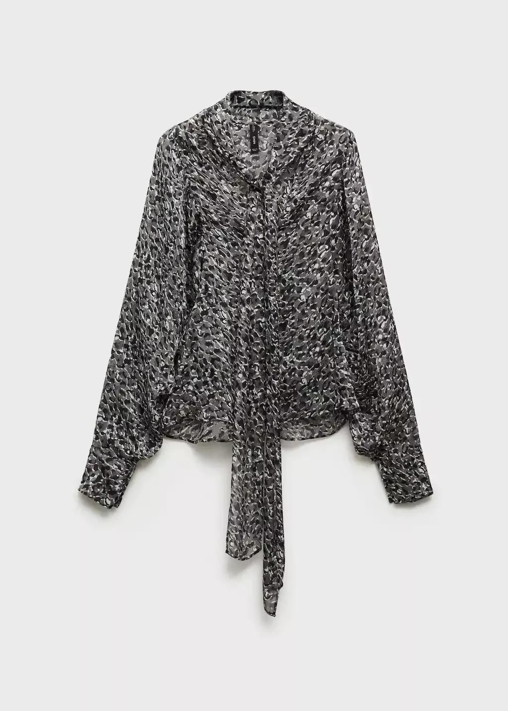 Black Leopard-Print Blouse With Collar And Bow, , large image number 4