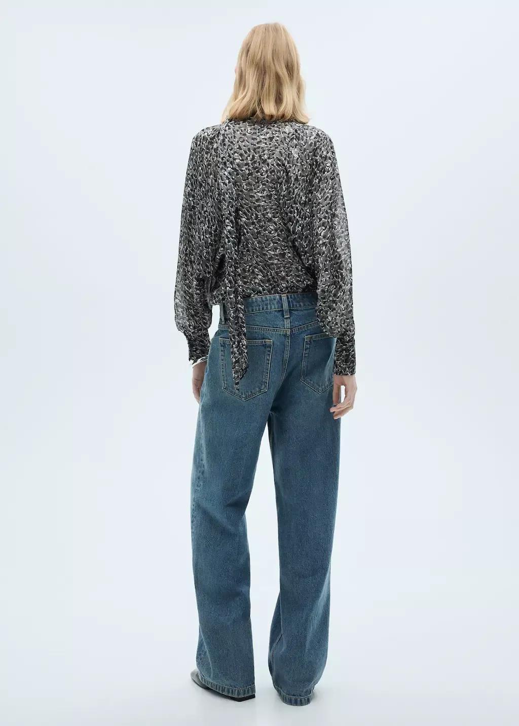 Black Leopard-Print Blouse With Collar And Bow, , large image number 8