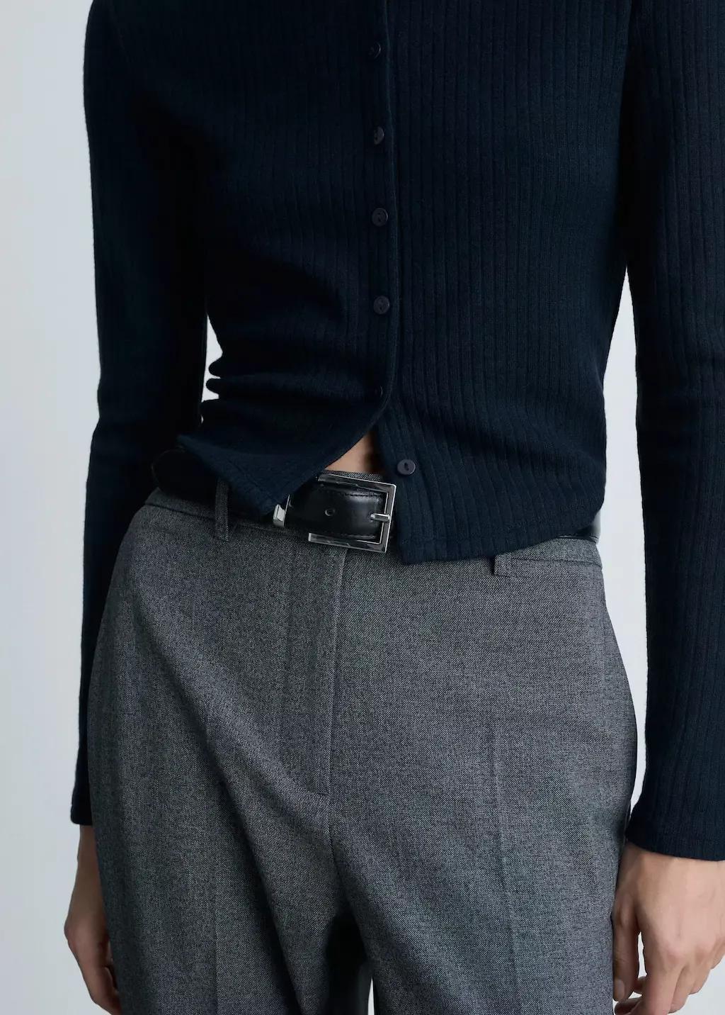 Navy Buttoned Ribbed Cardigan, , large image number 1
