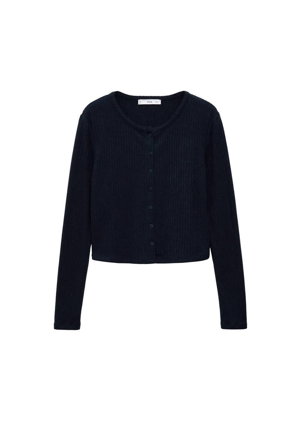 Navy Buttoned Ribbed Cardigan, , large image number 2