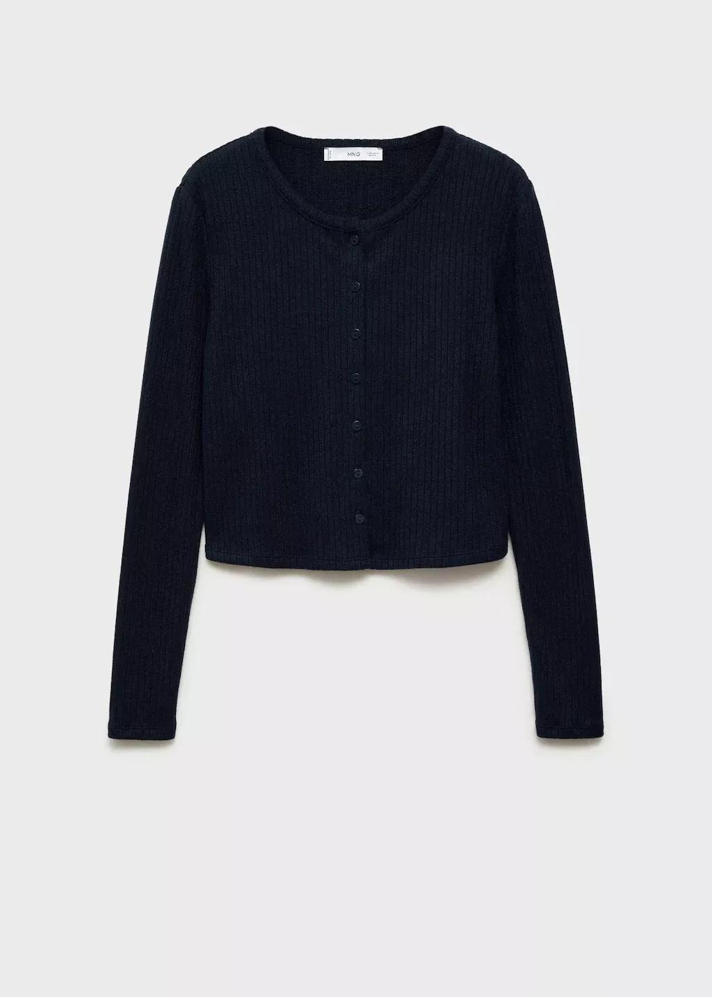 Navy Buttoned Ribbed Cardigan, , large image number 4