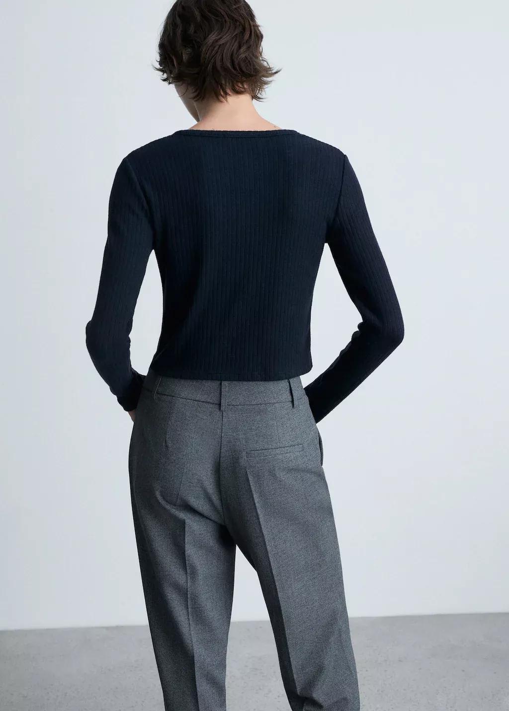 Navy Buttoned Ribbed Cardigan, , large image number 5