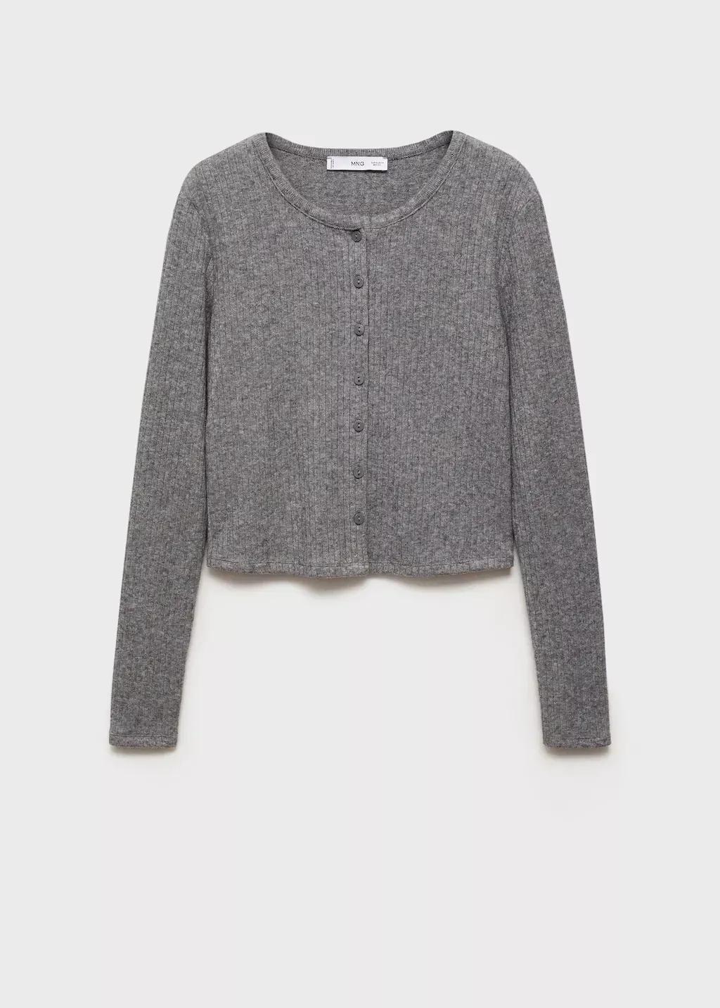Grey Button Knit Cardigan, , large image number 4