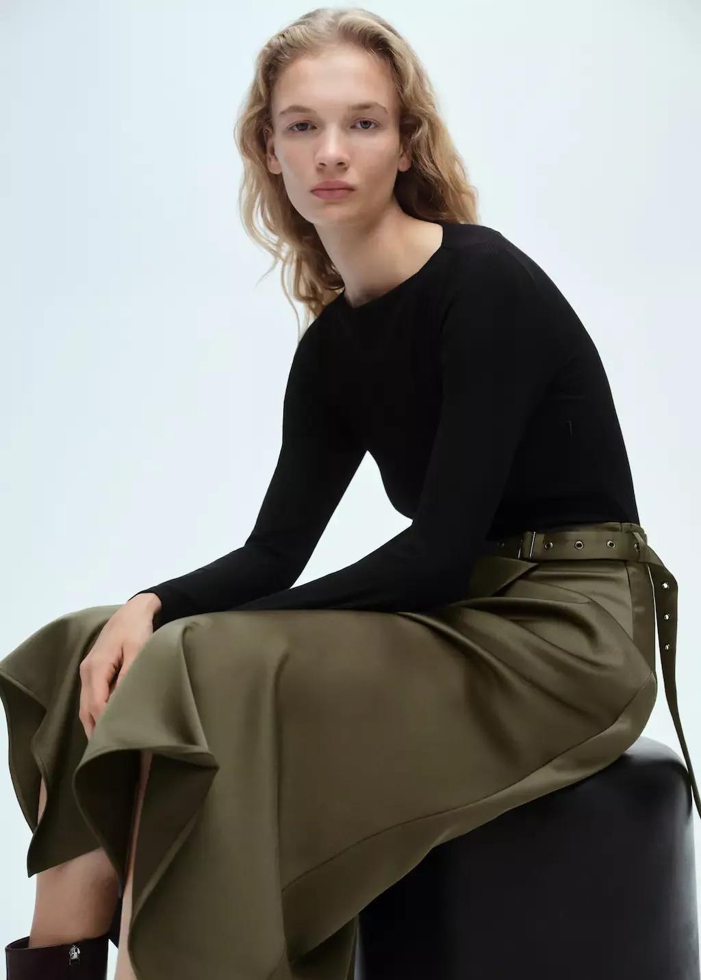 Khaki Combined Satin Effect Dress, , large image number 1