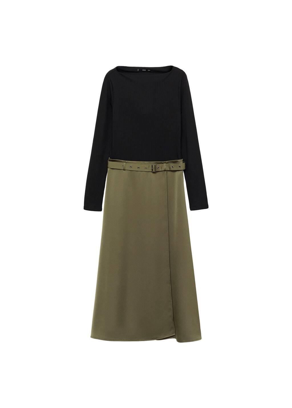 Khaki Combined Satin Effect Dress, , large image number 2