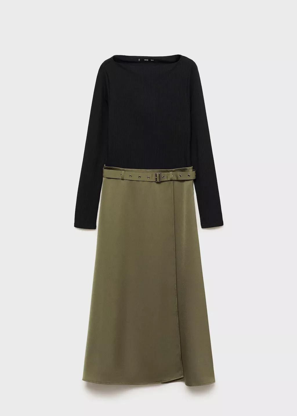 Khaki Combined Satin Effect Dress, , large image number 4