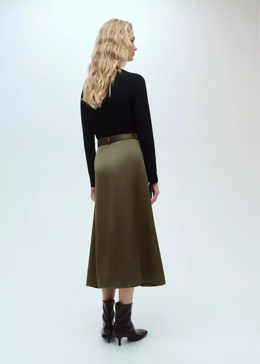 Khaki Combined Satin Effect Dress, , large image number 6