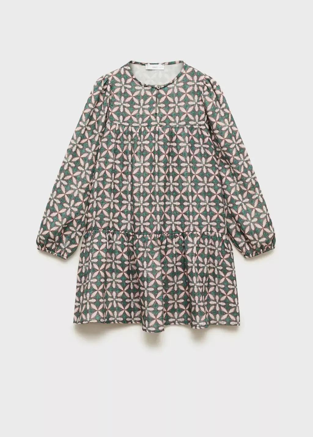 Green Ruffled Printed Dress, Kids Girl, , large image number 1