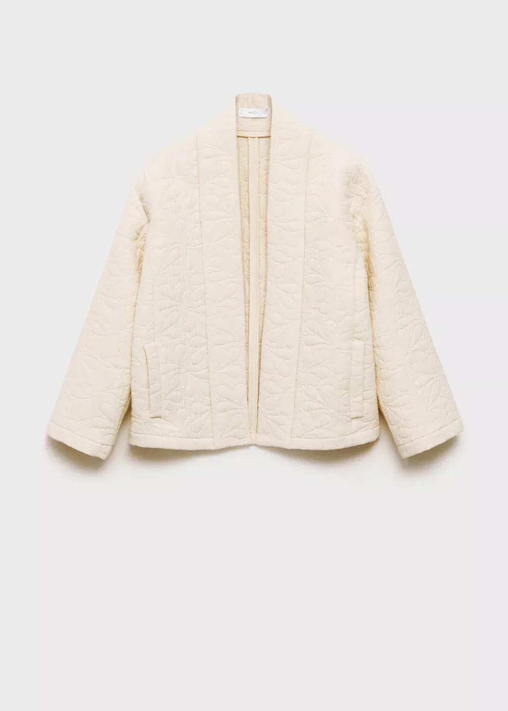 Beige Textured Embroidered Jacket, Kids Girl, , medium
