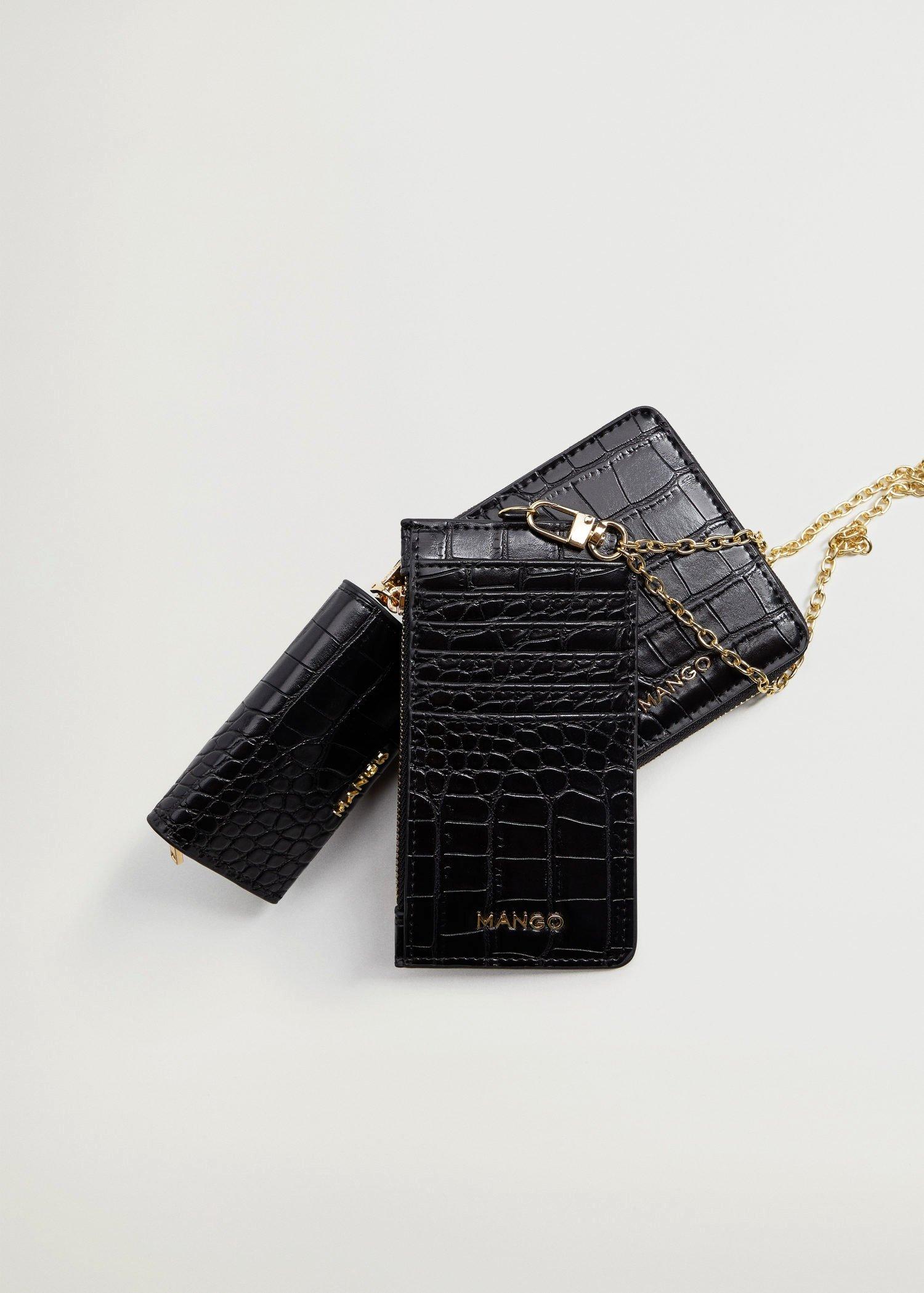 Black Mini Croc-Effect Purse, Women, , large image number 1