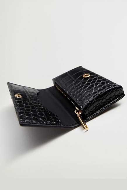 Black Mini Croc-Effect Purse, Women, , large image number 2