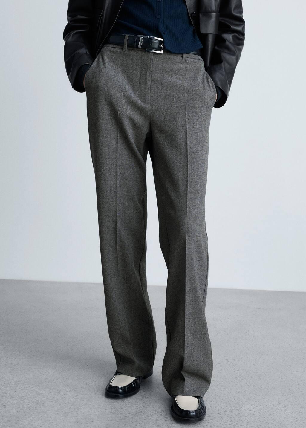 Grey Straight Mid-Rise Trousers, Grey, medium