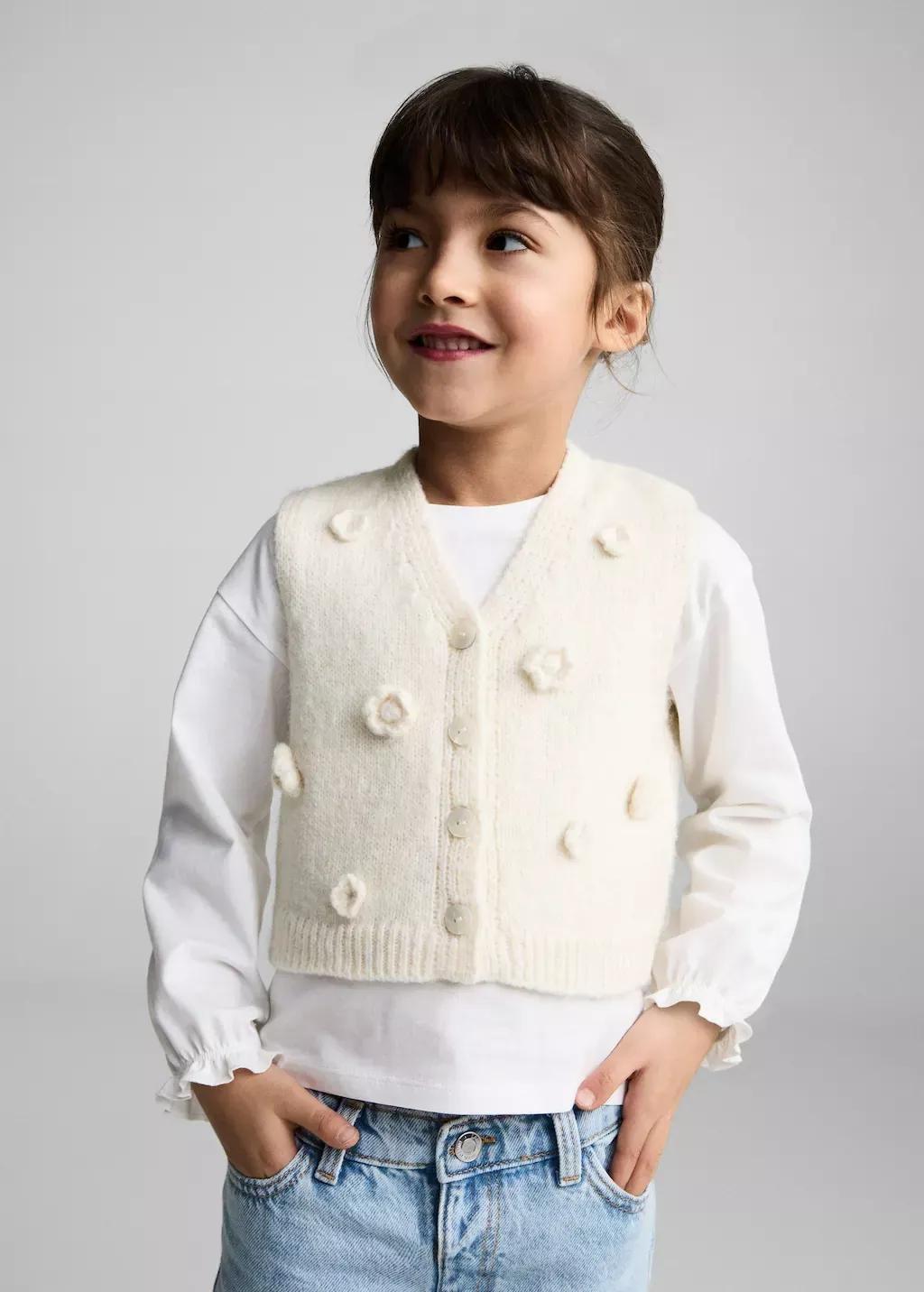 Beige Knitted Gilet, Baby Girl, , medium