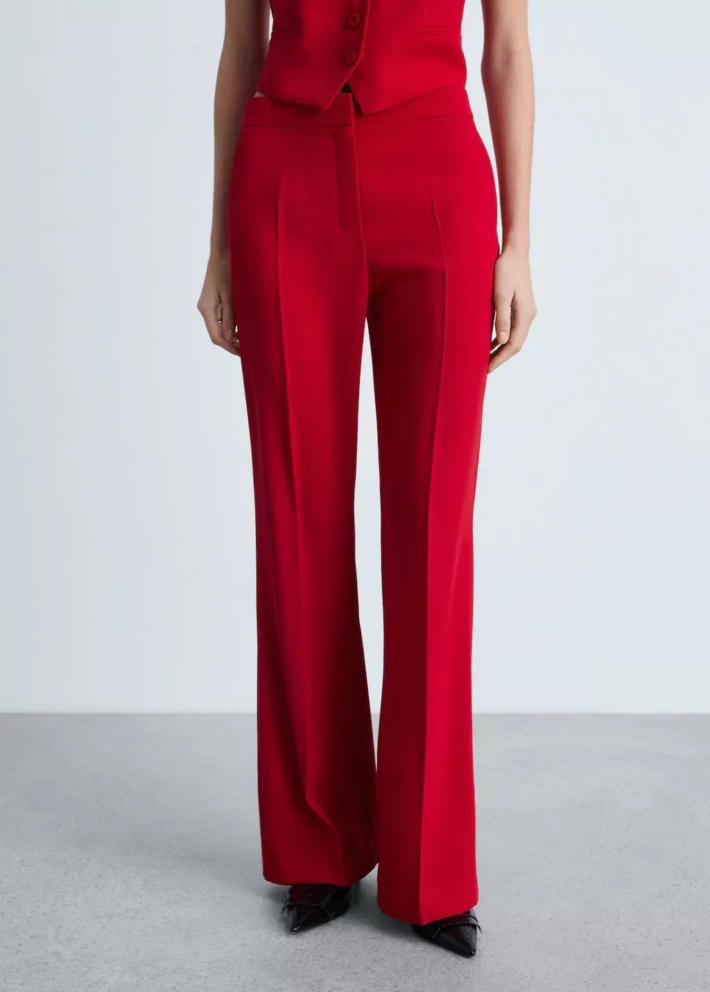 Red Wideleg Suit Trousers, , large image number 0
