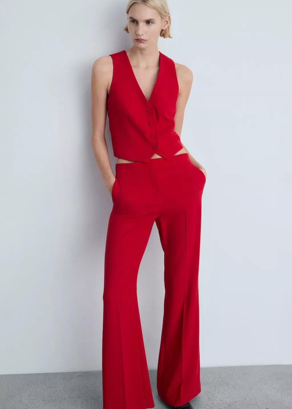 Red Wideleg Suit Trousers, , large image number 1