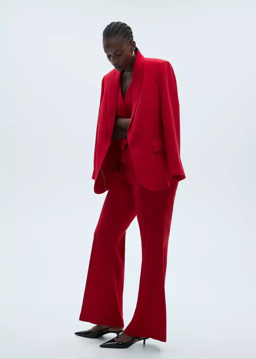 Red Wideleg Suit Trousers, , large image number 3