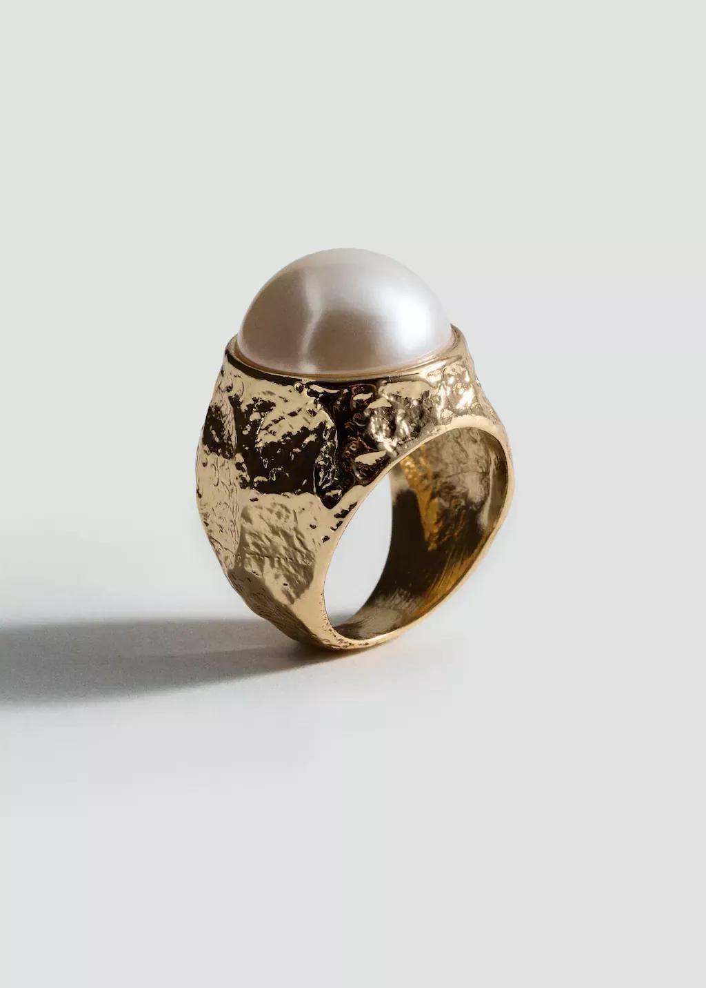 Gold Pearl Textured Ring, , large image number 0