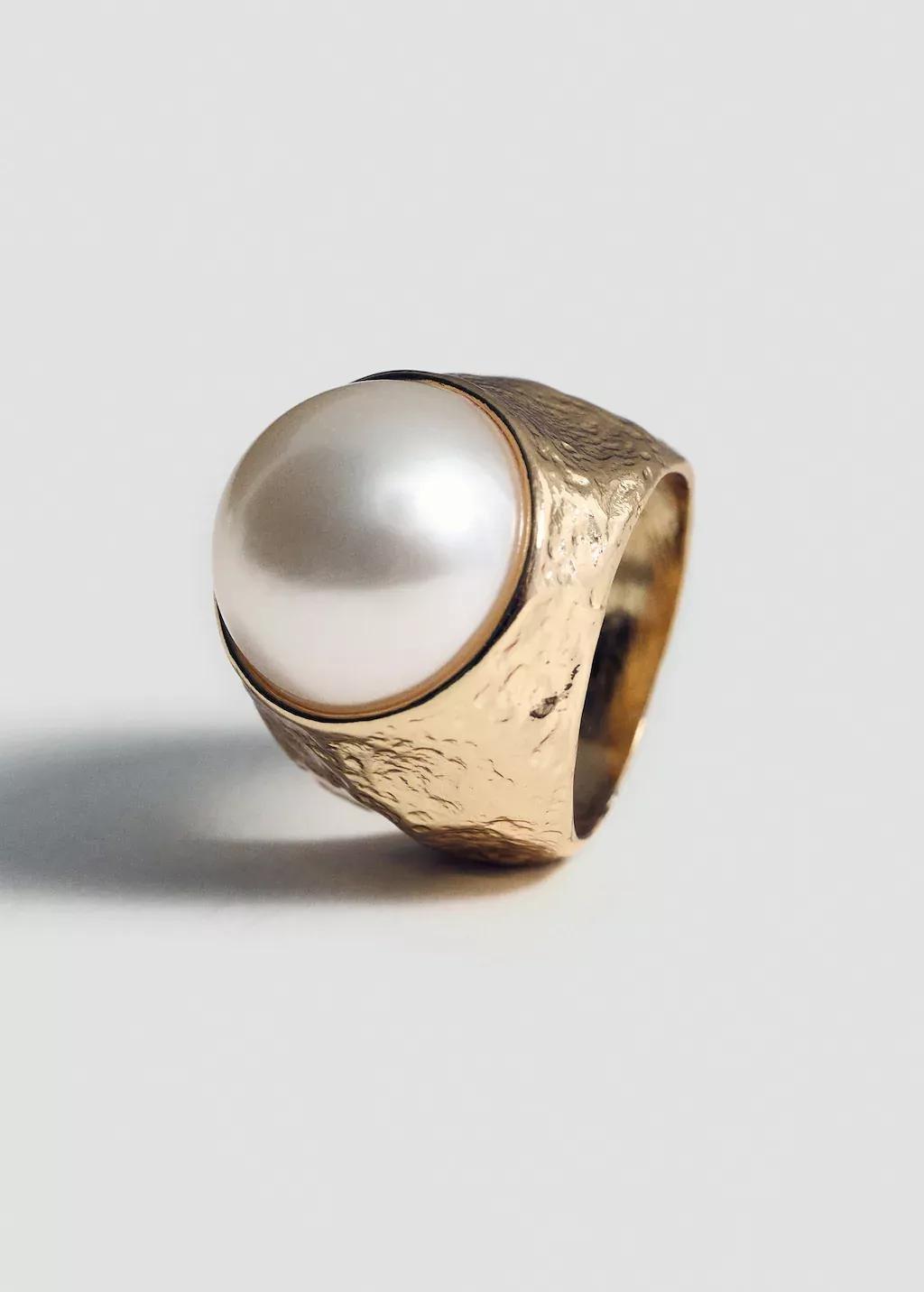 Gold Pearl Textured Ring, , large image number 1