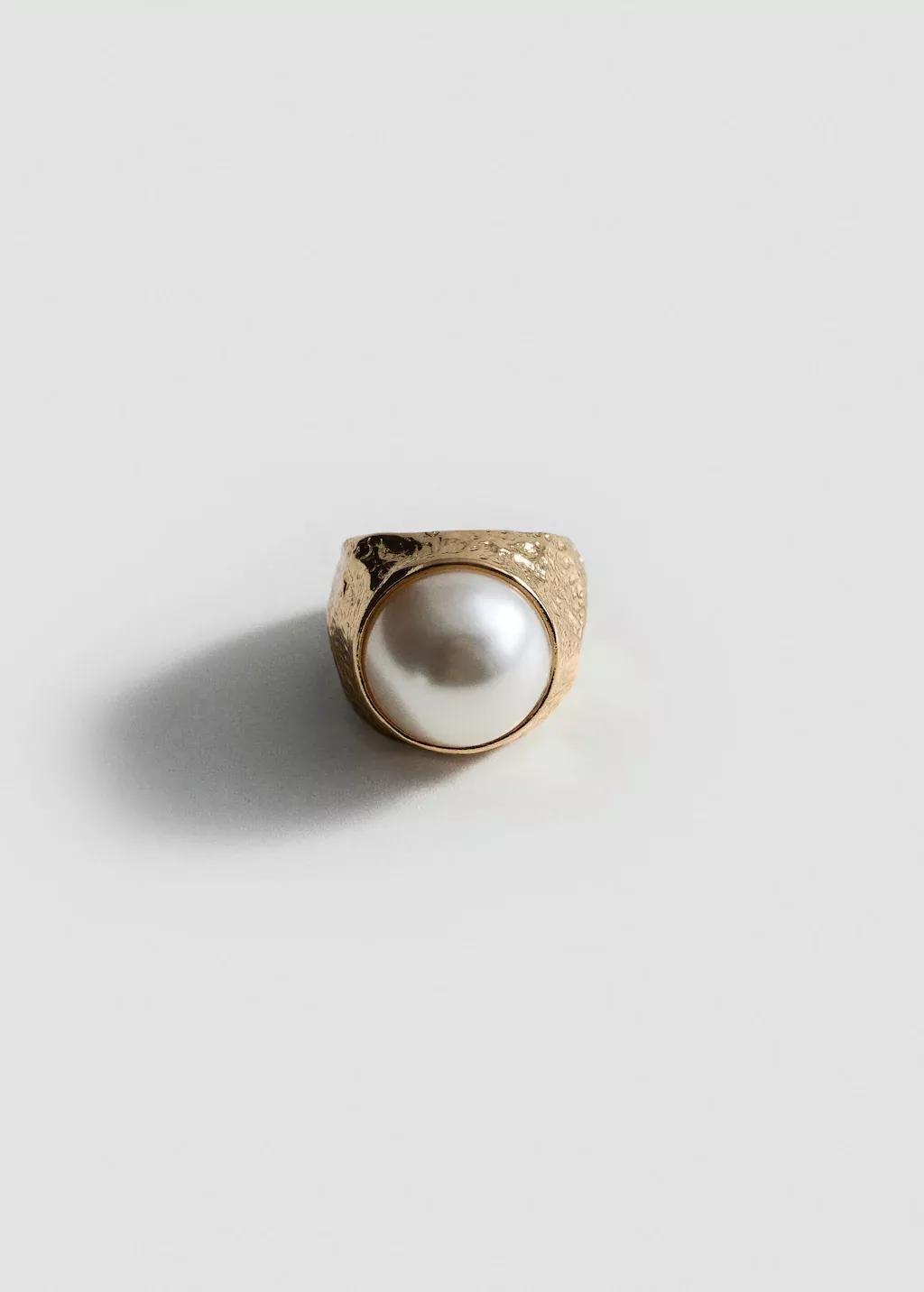 Gold Pearl Textured Ring, , large image number 3
